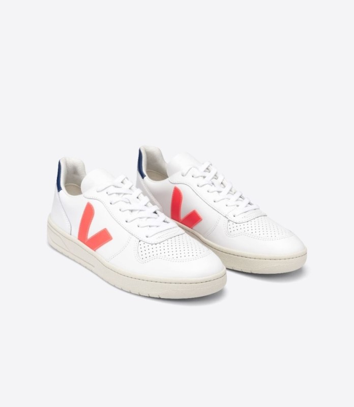 Veja V-10 Leather White Orange Fluo Cobalt Australia