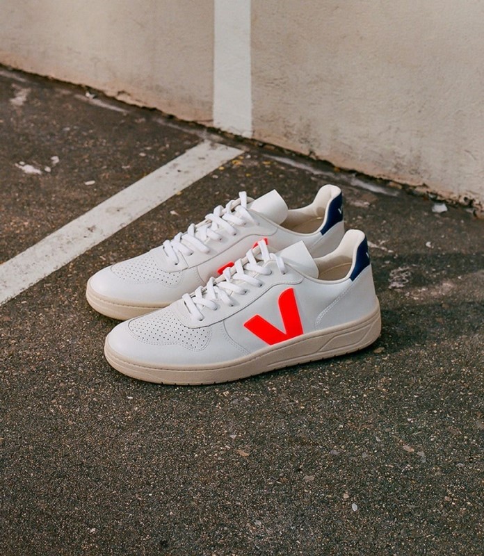 Veja V-10 Leather White Orange Fluo Cobalt Australia